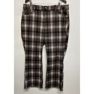 Retro Plaid Pants Womens Sz 18/20 Pull On Flare Leg Stretch Grunge Goth Academia